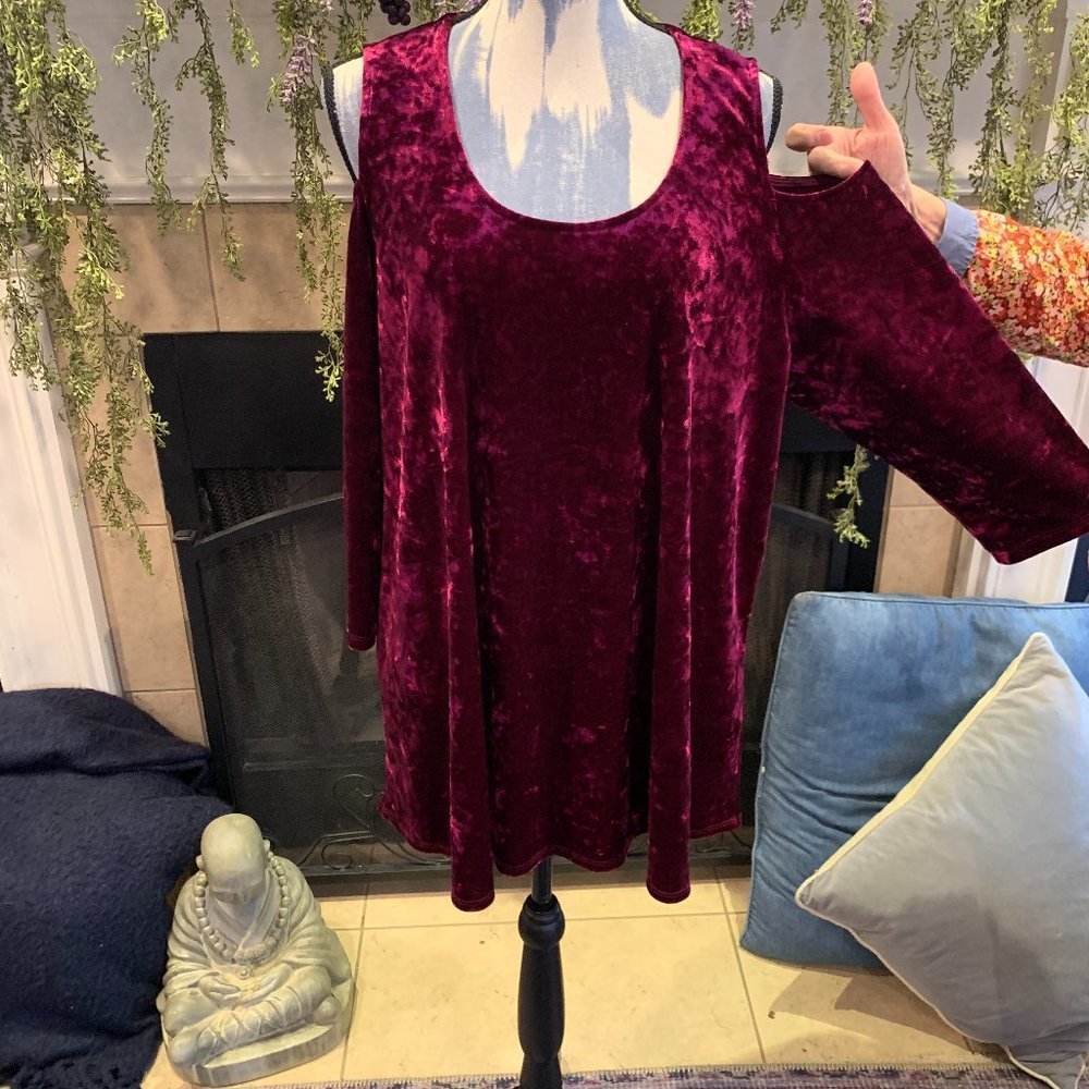 Karen Kane Velvet Cold-Shoulder Tunic in Deep Burgundy